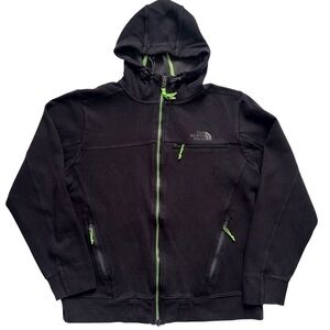 The North Face Men's Full Zip Hoodie Black Neon Green Size Large A4Z2 Vintage
